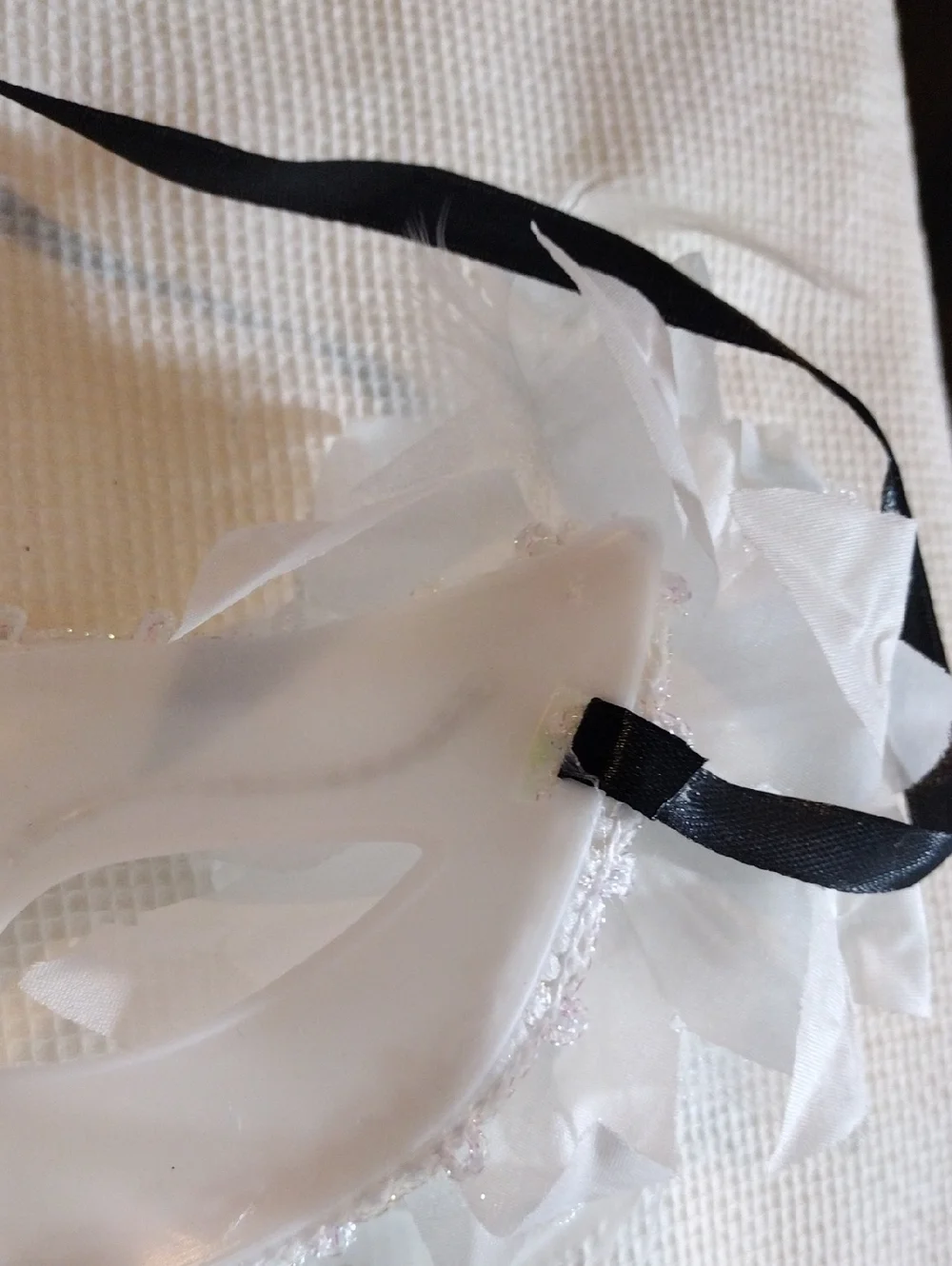 White Decorative Venetian Mask with Jewel and Feathers